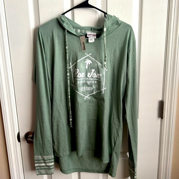 New Ron Jon Surf‎ Shop Hoodie Small Green White Striped Long Sleeve Beachy - Picture 1 of 6